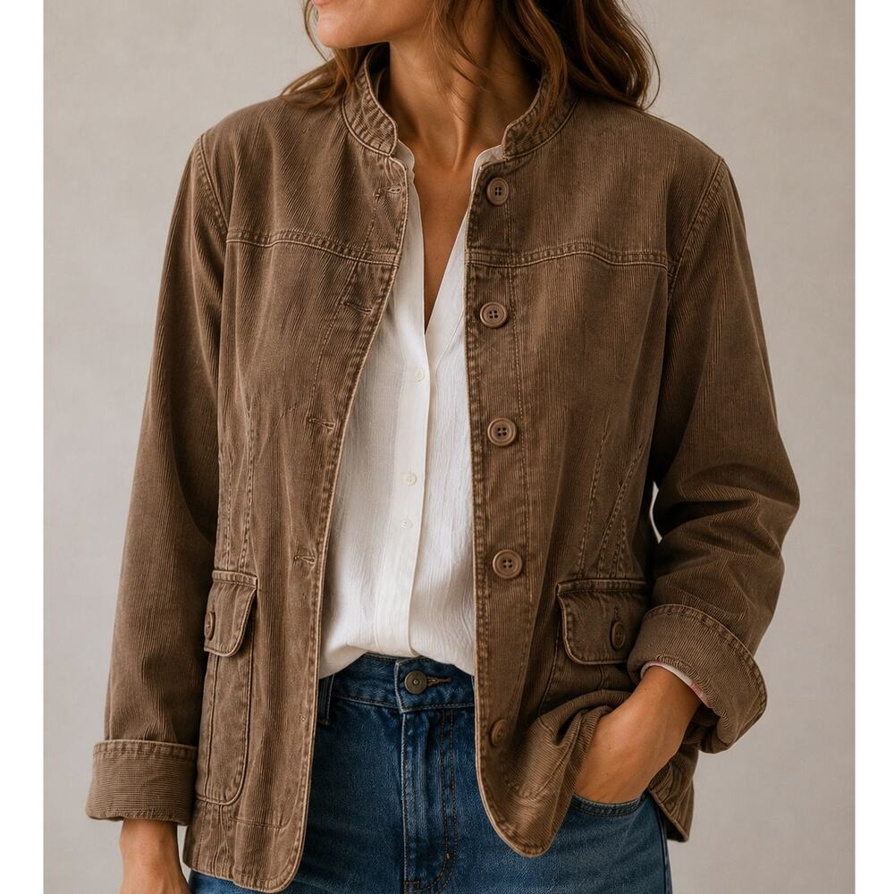Boden Brown Corduroy Blazer Jacket Women’s XL Cotton Floral Lined Utility Fall
